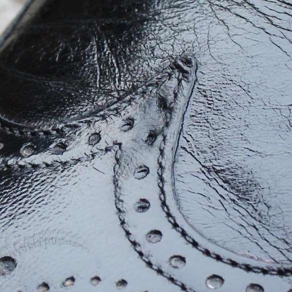 Vintage 80s Black Kangaroo Leather Wingtips, Dack's Canada, Men's 12 D - Picture 12 of 13
